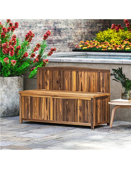 Outsunny Wood Storage Bench for Patio Furniture, Outdoor Garden Seating Tools, Brown - pic 131368 | FastDaddyshop