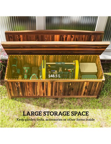 Outsunny Wood Storage Bench for Patio Furniture, Outdoor Garden Seating Tools, Brown