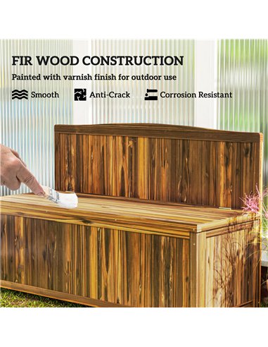 Outsunny Wood Storage Bench for Patio Furniture, Outdoor Garden Seating Tools, Brown