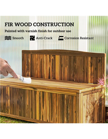 Outsunny Wood Storage Bench for Patio Furniture, Outdoor Garden Seating Tools, Brown - pic 131372 | FastDaddyshop