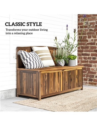 Outsunny Wood Storage Bench for Patio Furniture, Outdoor Garden Seating Tools, Brown