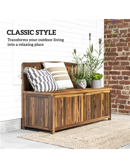 Outsunny Wood Storage Bench for Patio Furniture, Outdoor Garden Seating Tools, Brown - pic 131373 | FastDaddyshop