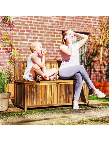 Outsunny Wood Storage Bench for Patio Furniture, Outdoor Garden Seating Tools, Brown