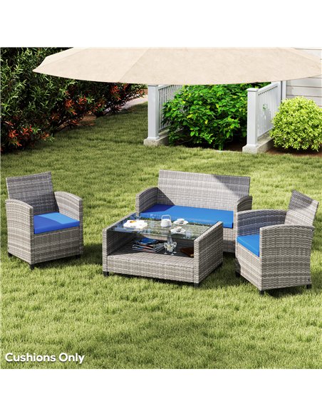 Outsunny Outdoor Seat Cushion Pads for Rattan Furniture, 3 PCs Garden Furniture Cushions,  Sky Blue - pic 131377 | FastDaddyshop