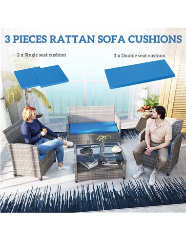 Outsunny Outdoor Seat Cushion Pads for Rattan Furniture, 3 PCs Garden Furniture Cushions,  Sky Blue