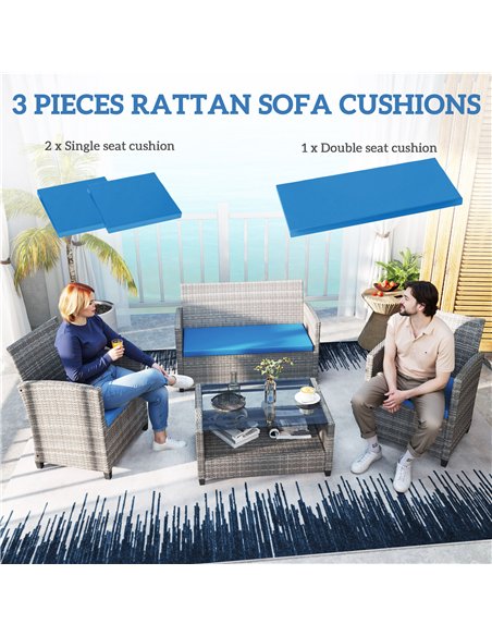 Outsunny Outdoor Seat Cushion Pads for Rattan Furniture, 3 PCs Garden Furniture Cushions,  Sky Blue - pic 131379 | FastDaddyshop
