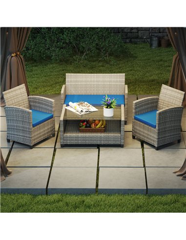 Outsunny Outdoor Seat Cushion Pads for Rattan Furniture, 3 PCs Garden Furniture Cushions,  Sky Blue