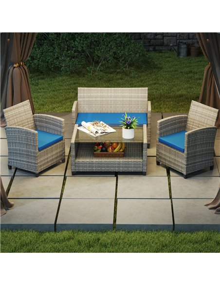 Outsunny Outdoor Seat Cushion Pads for Rattan Furniture, 3 PCs Garden Furniture Cushions,  Sky Blue - pic 131383 | FastDaddyshop