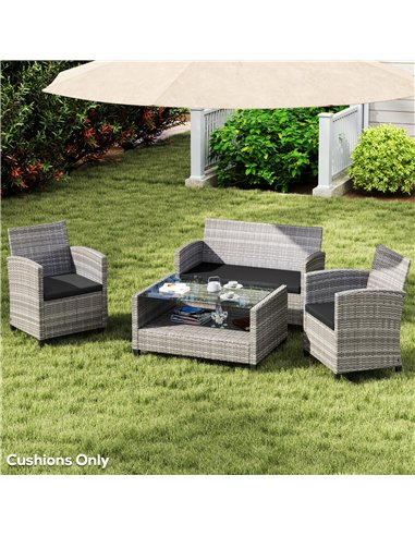 Outsunny Outdoor Seat Cushion Pads for Rattan Furniture, 3 PCs Garden Furniture Cushions, Black