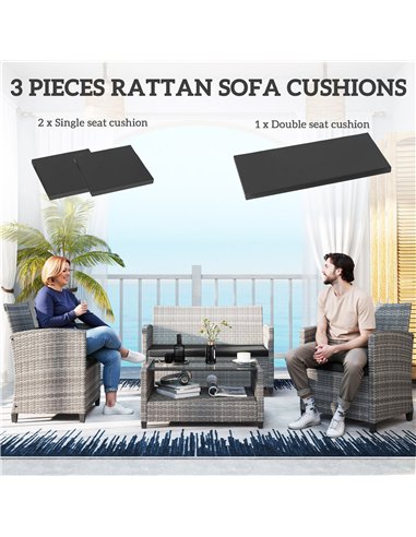 Outsunny Outdoor Seat Cushion Pads for Rattan Furniture, 3 PCs Garden Furniture Cushions, Black
