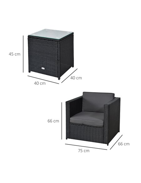 Outsunny 3 pcs PE Rattan Garden Furniture Patio Bistro Set Weave Conservatory Sofa Table and Chairs Set Black - pic 13139 | FastDaddyshop