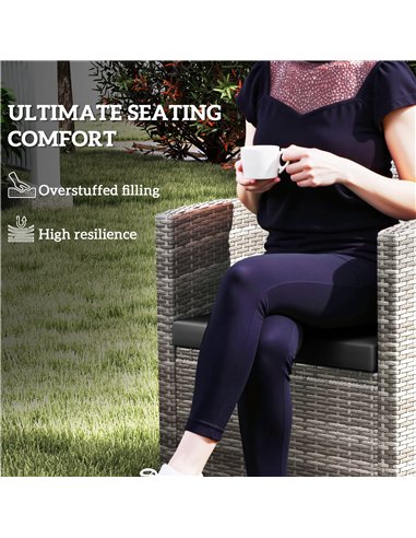 Outsunny Outdoor Seat Cushion Pads for Rattan Furniture, 3 PCs Garden Furniture Cushions, Black