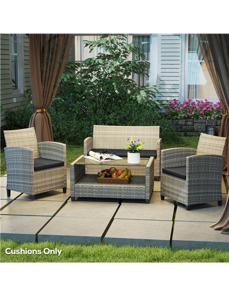 Outsunny Outdoor Seat Cushion Pads for Rattan Furniture, 3 PCs Garden Furniture Cushions, Black - pic 131392 | FastDaddyshop