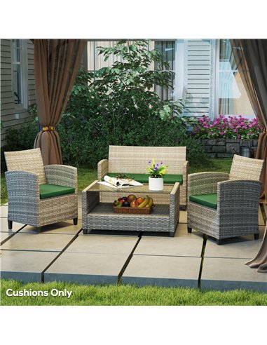 Outsunny Outdoor Seat Cushion Pads for Rattan Furniture, 3 PCs Garden Furniture Cushions, Green