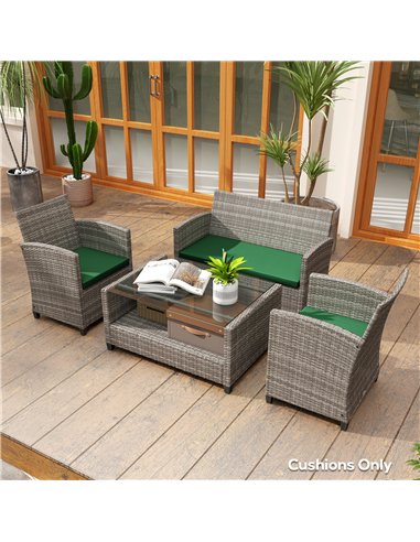 Outsunny Outdoor Seat Cushion Pads for Rattan Furniture, 3 PCs Garden Furniture Cushions, Green