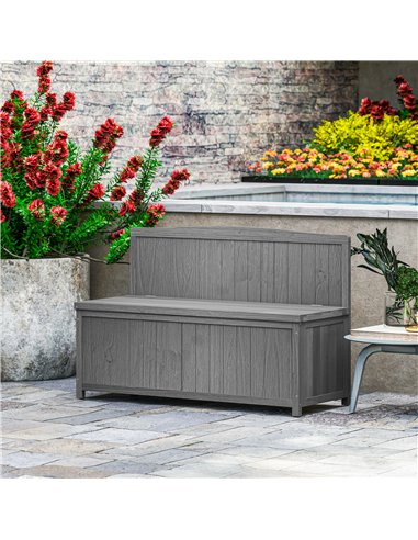 Outsunny Wood Storage Bench for Patio Furniture, Outdoor Garden Seating Tools, Grey
