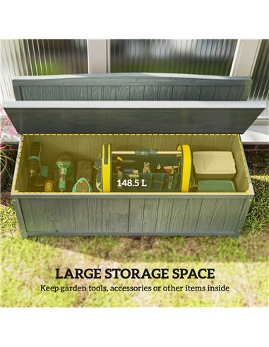 Outsunny Wood Storage Bench for Patio Furniture, Outdoor Garden Seating Tools, Grey