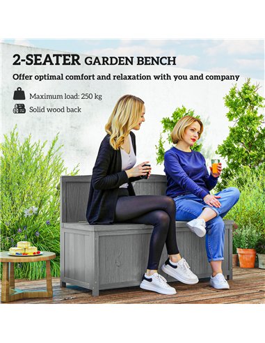 Outsunny Wood Storage Bench for Patio Furniture, Outdoor Garden Seating Tools, Grey