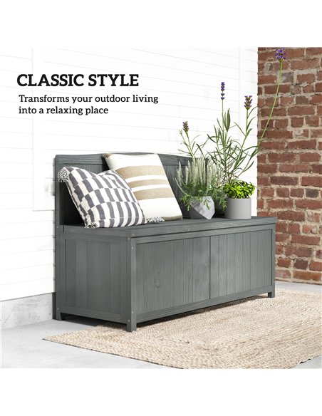 Outsunny Wood Storage Bench for Patio Furniture, Outdoor Garden Seating Tools, Grey - pic 131409 | FastDaddyshop