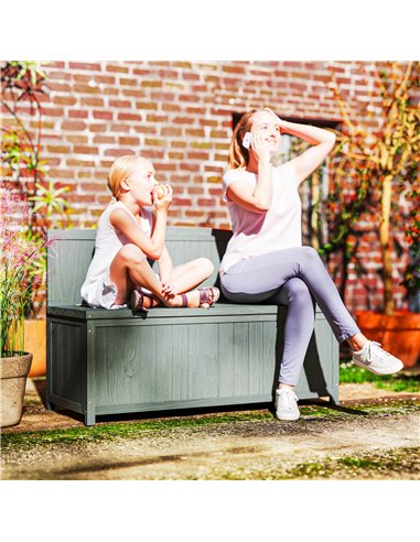 Outsunny Wood Storage Bench for Patio Furniture, Outdoor Garden Seating Tools, Grey