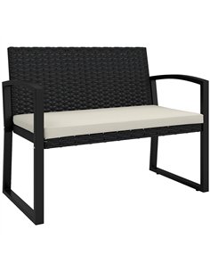 Outsunny Two-Seater Rattan Garden Bench - Beige/Black