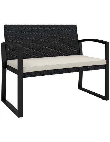 Outsunny Two-Seater Rattan Garden Bench - Beige/Black - pic 131412 | FastDaddyshop