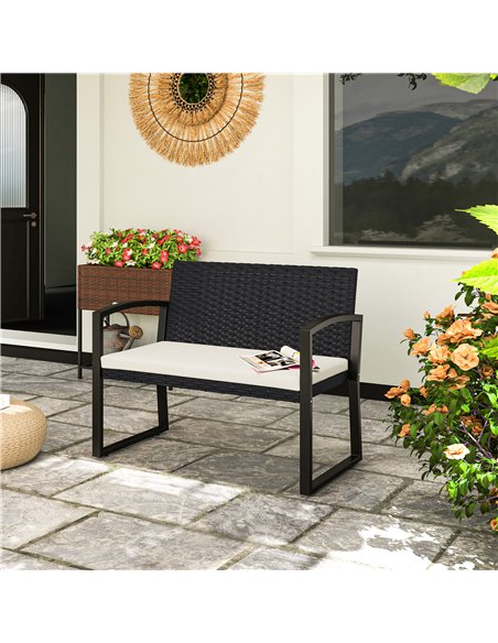 Outsunny Two-Seater Rattan Garden Bench - Beige/Black - pic 131413 | FastDaddyshop
