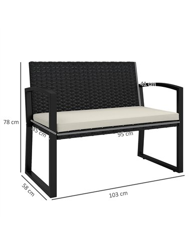 Outsunny Two-Seater Rattan Garden Bench - Beige/Black