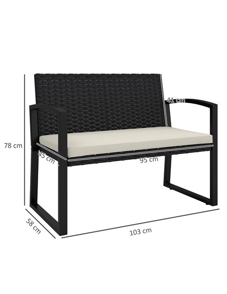 Outsunny Two-Seater Rattan Garden Bench - Beige/Black - pic 131414 | FastDaddyshop