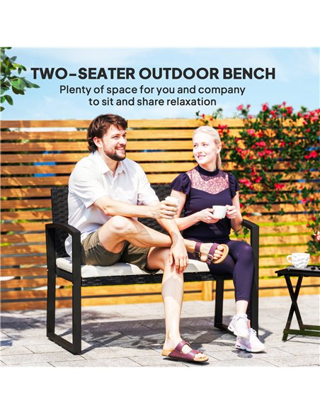 Outsunny Two-Seater Rattan Garden Bench - Beige/Black - pic 131415 | FastDaddyshop