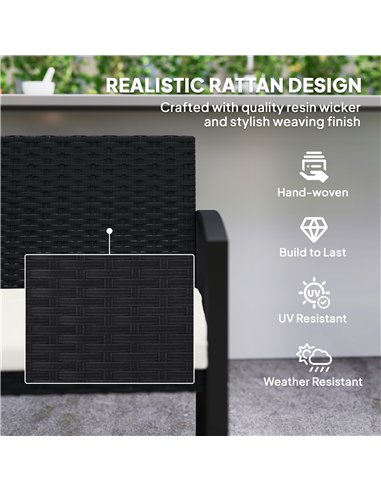 Outsunny Two-Seater Rattan Garden Bench - Beige/Black