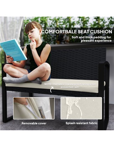 Outsunny Two-Seater Rattan Garden Bench - Beige/Black