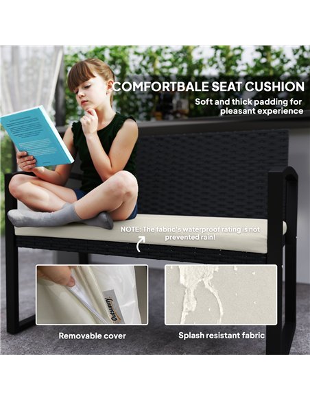 Outsunny Two-Seater Rattan Garden Bench - Beige/Black - pic 131417 | FastDaddyshop