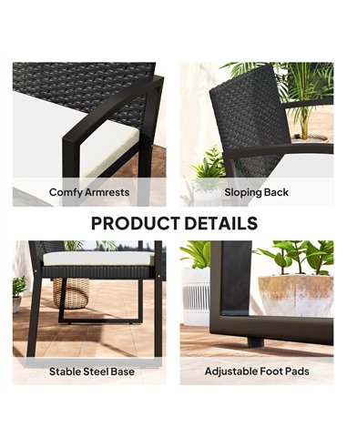 Outsunny Two-Seater Rattan Garden Bench - Beige/Black