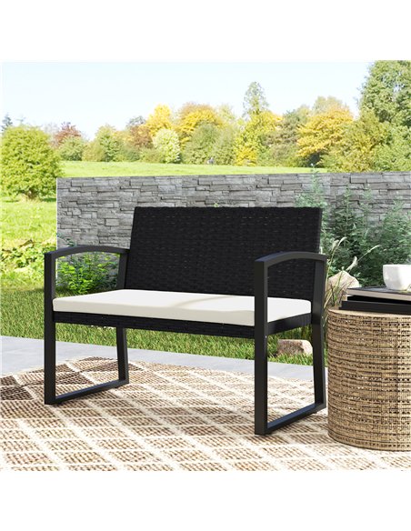 Outsunny Two-Seater Rattan Garden Bench - Beige/Black - pic 131419 | FastDaddyshop