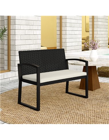 Outsunny Two-Seater Rattan Garden Bench - Beige/Black