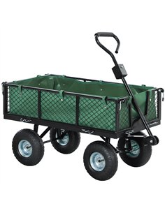 Outsunny 114L Steel Frame Garden Cart Trolley - Green