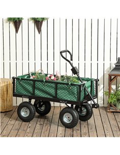 Outsunny 114L Steel Frame Garden Cart Trolley - Green 2
