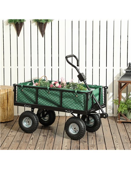 Outsunny 114L Steel Frame Garden Cart Trolley - Green - pic 131422 | FastDaddyshop