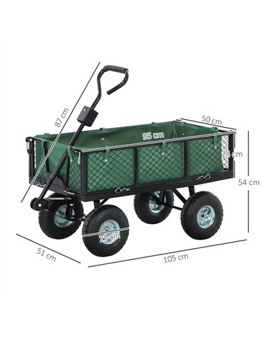 Outsunny 114L Steel Frame Garden Cart Trolley - Green