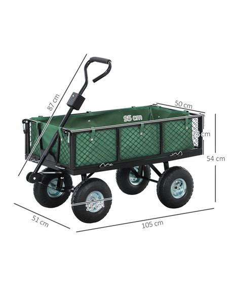 Outsunny 114L Steel Frame Garden Cart Trolley - Green - pic 131423 | FastDaddyshop