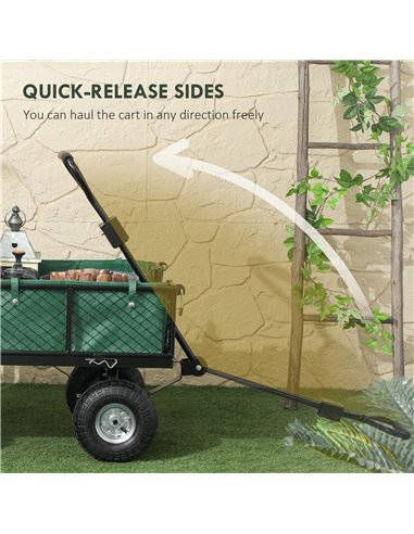 Outsunny 114L Steel Frame Garden Cart Trolley - Green