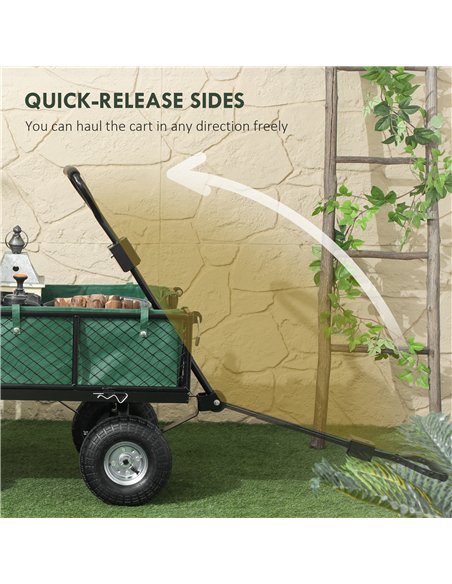 Outsunny 114L Steel Frame Garden Cart Trolley - Green - pic 131427 | FastDaddyshop