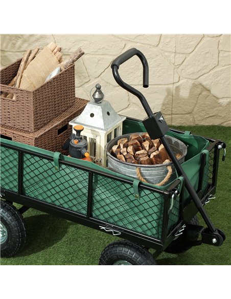 Outsunny 114L Steel Frame Garden Cart Trolley - Green - pic 131428 | FastDaddyshop