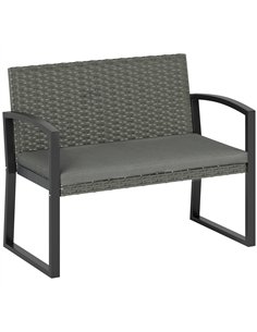 Outsunny Two-Seater Rattan Garden Bench - Grey/Black