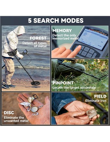 Outsunny Metal Detector for Adults and Beginners, Gold Detector with Higher Accuracy IP68 Waterproof Coil, 5 Professional Modes 