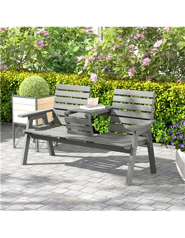 Outsunny Fir Wood Convertible 2 to 3 Seater Outdoor Garden Bench Grey