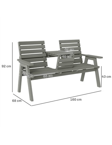 Outsunny Fir Wood Convertible 2 to 3 Seater Outdoor Garden Bench Grey