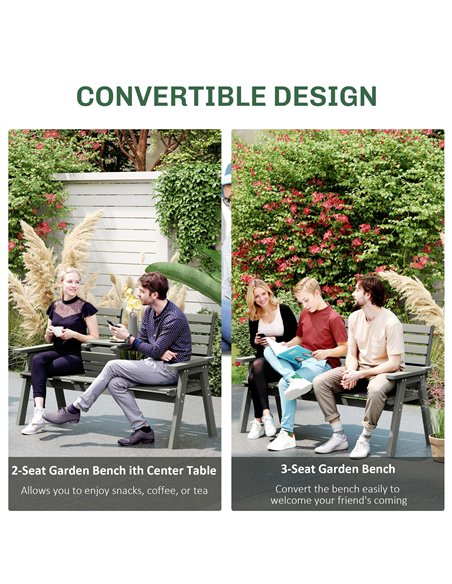 Outsunny Fir Wood Convertible 2 to 3 Seater Outdoor Garden Bench Grey - pic 131451 | FastDaddyshop