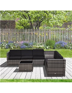 Outsunny 6-Seater Rattan Sofa Furniture Set with Cushions, Steel Frame, Grey 2